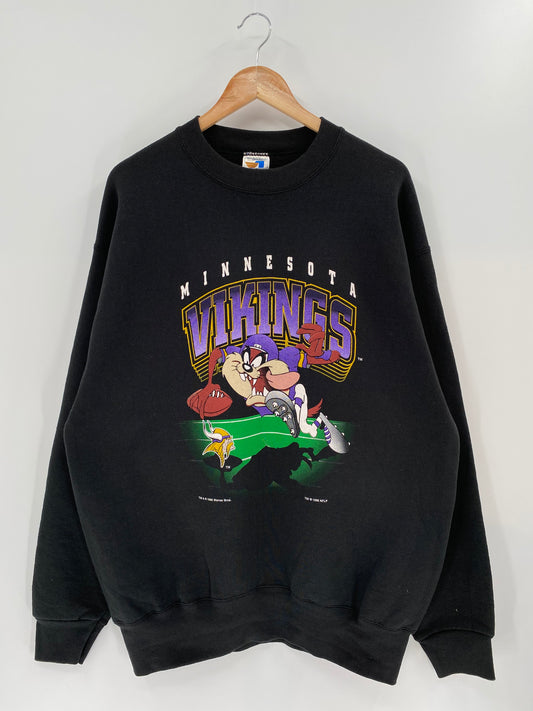1996 TAZ x MINNESOTA VIKINGS MADE IN USA Size XL Vintage NFL Sweat shirt / K51