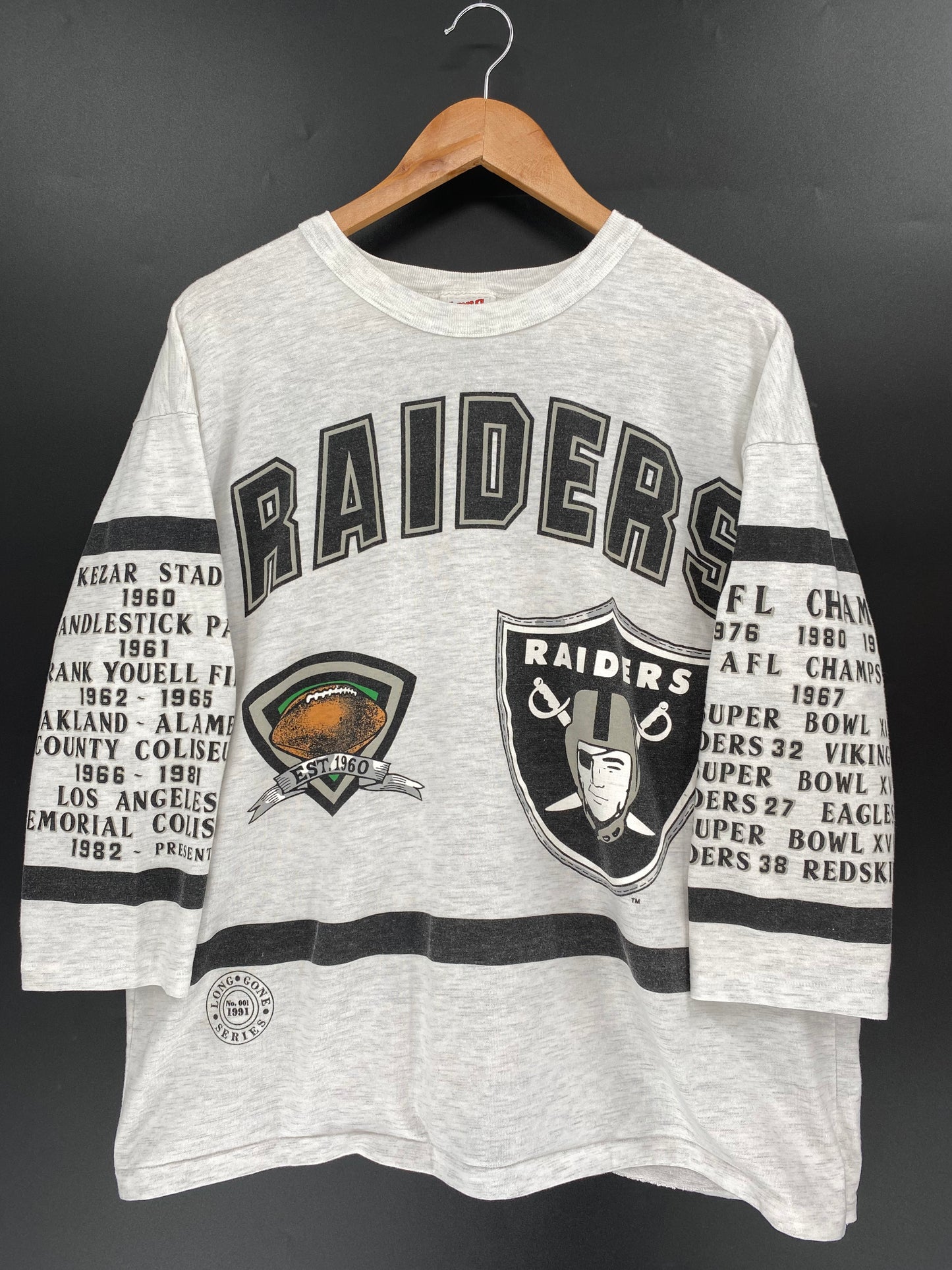 90’s RAIDERS Made in USA SIZE XL VINTAGE NFL 3/4 Sleeve- SHIRT / K1263