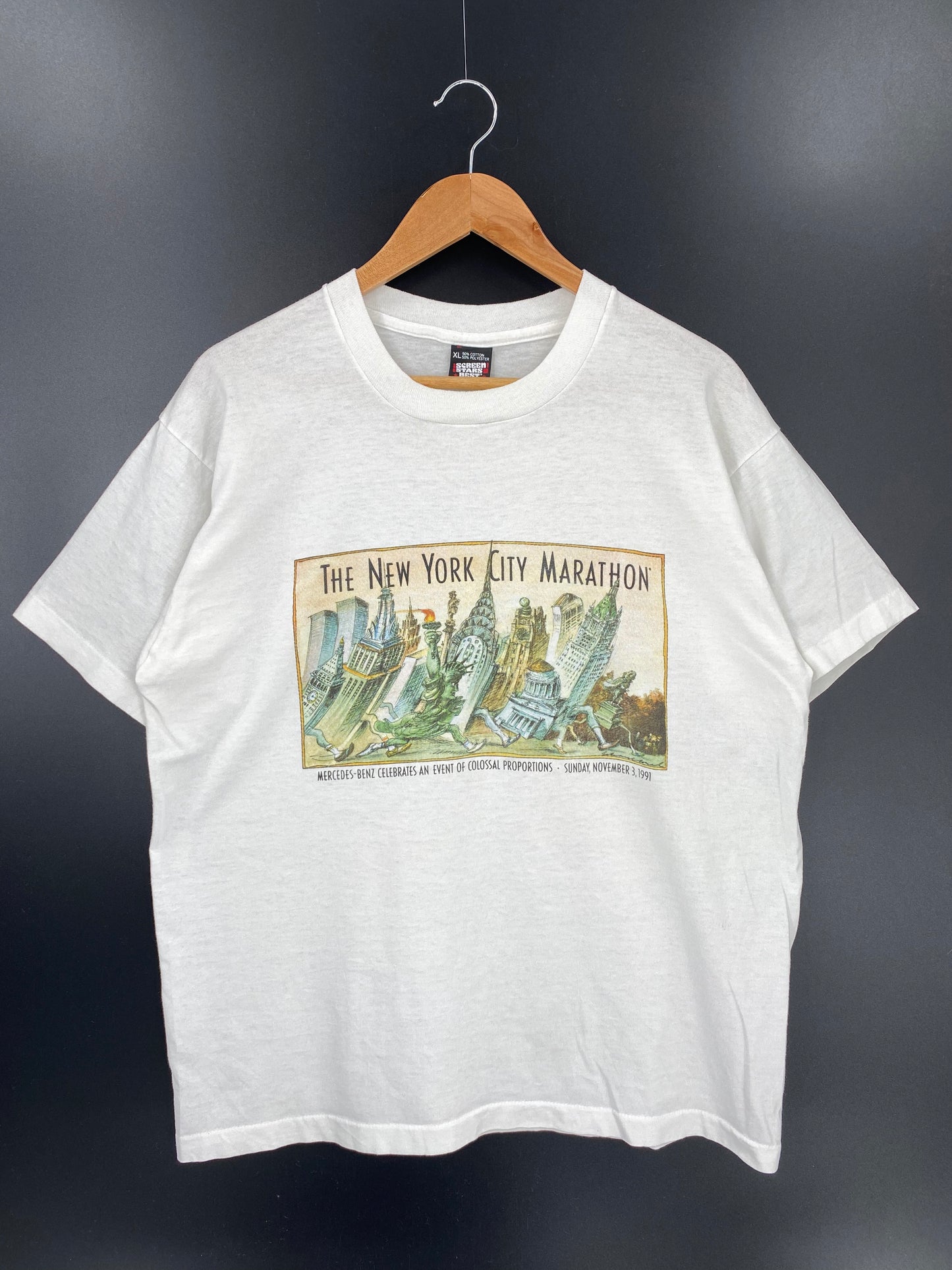 90’s NEW YORK CITY MARATHON x Mercedes Benz Size XL Vintage T-Shirts / K1397