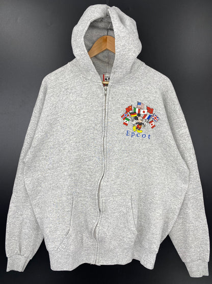 90’s DISNEY EPCOT MICKEY Made in USA Size L-XL Vintage Zip-up Hoodie Sweat-shirt / A5019