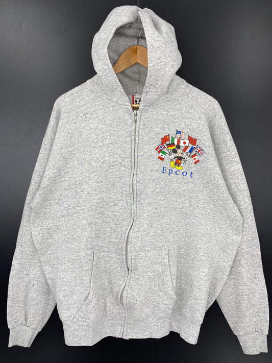 90’s DISNEY EPCOT MICKEY Made in USA Size L-XL Vintage Zip-up Hoodie Sweat-shirt / A5019