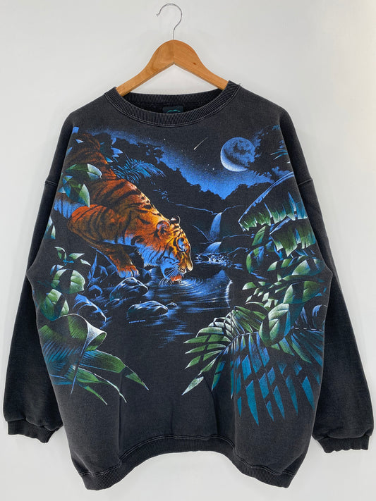 90's HABITAT TIGAR GRAPHIC Made in USA Size XL Vintage Sweat-Shirt / K3753