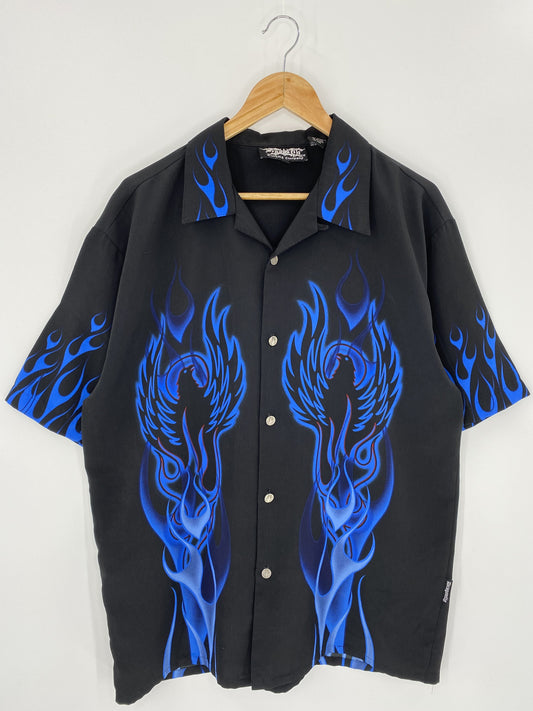 Vintage Fire Pattern Size L Down Button Shirt  / K6421