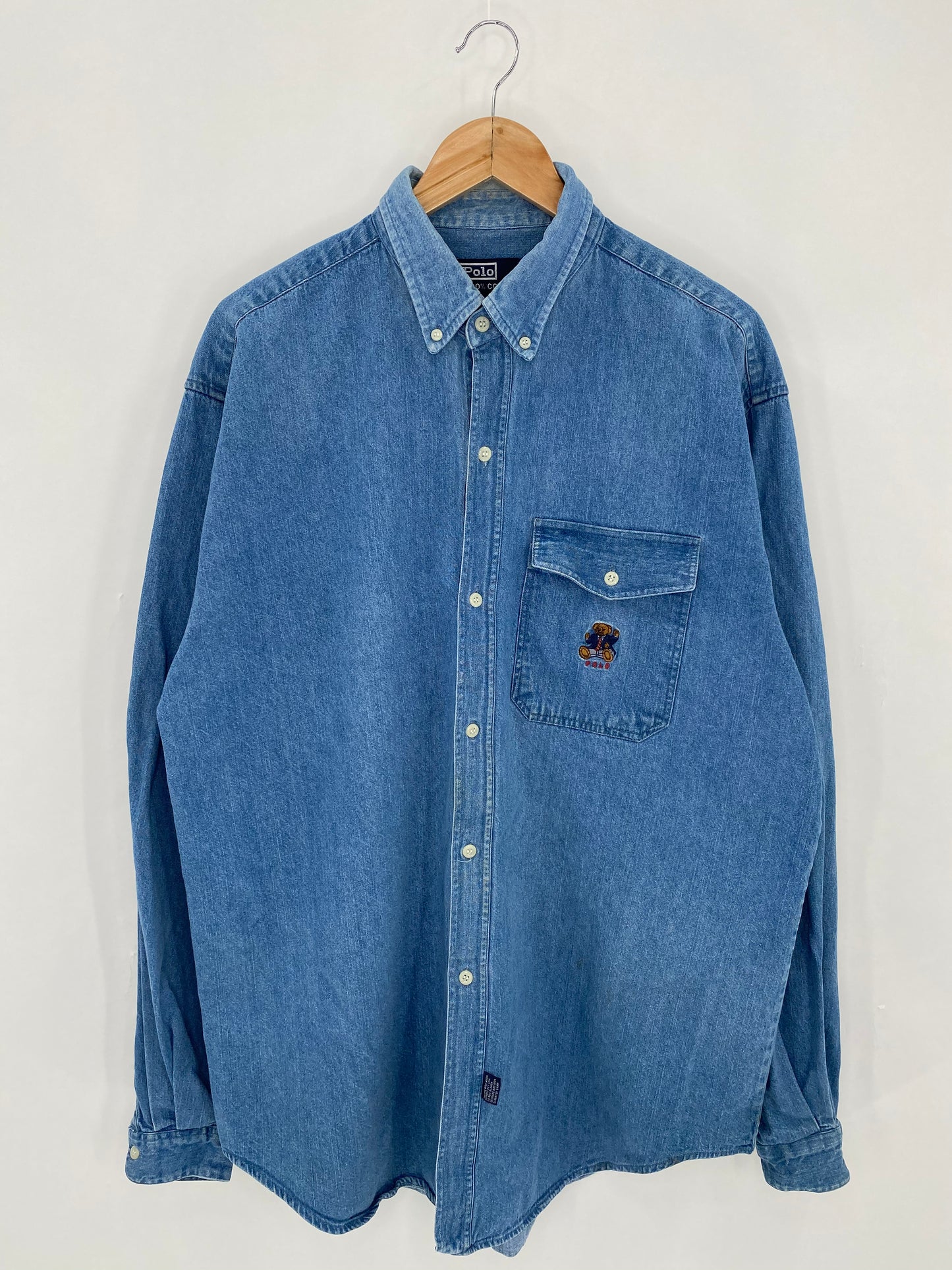 90's POLO BEAR Size XL~XXL Vintage Denim Shirt /  6295