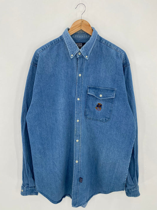 90's POLO BEAR Size XL~XXL Vintage Denim Shirt /  6295