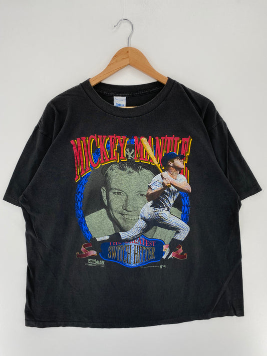 1990 SALEM x MICKEY MANTLE Size XL Vintage MLB T- Shirt / A2826
