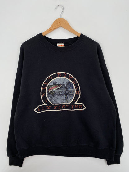 90's WILD RIVERS FLY FISHING Made in USA Size XL Vintage Sweat-Shirts / A6666