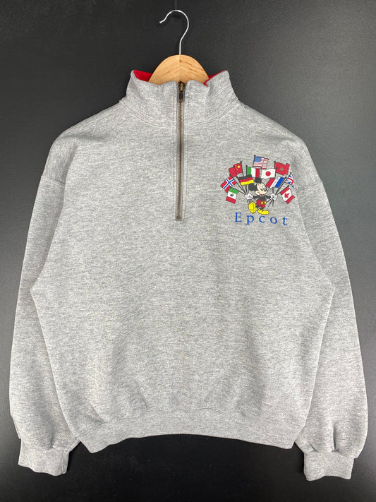 90's DISNEY MICKEY EPCOT Size No Tag (Approx.L) Vintage Half Zip Sweat-shirt / A3099