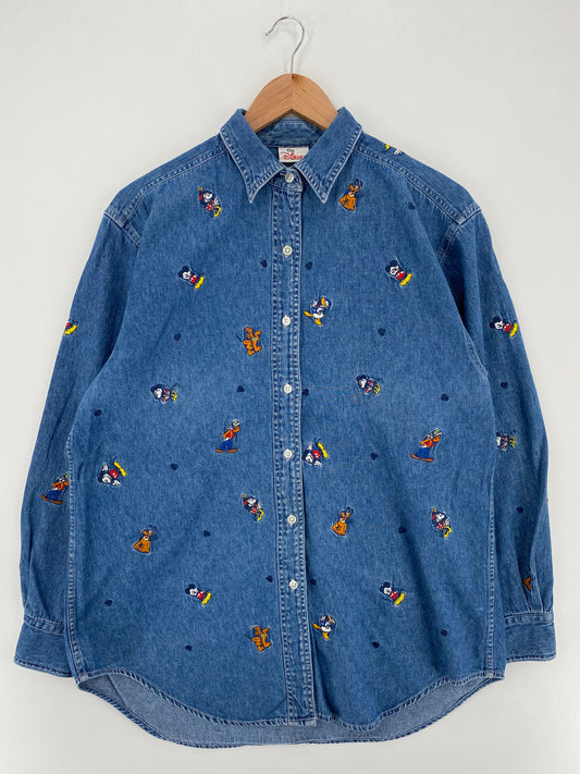 00' DISNEY MICKEY AND FRIENDS Size L Vintage Button-Down Shirt / A3350