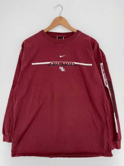 00' NIKE MISS STATE UNIVERSITY Size XL Vintage College Long Sleeve T-Shirt / E5083T