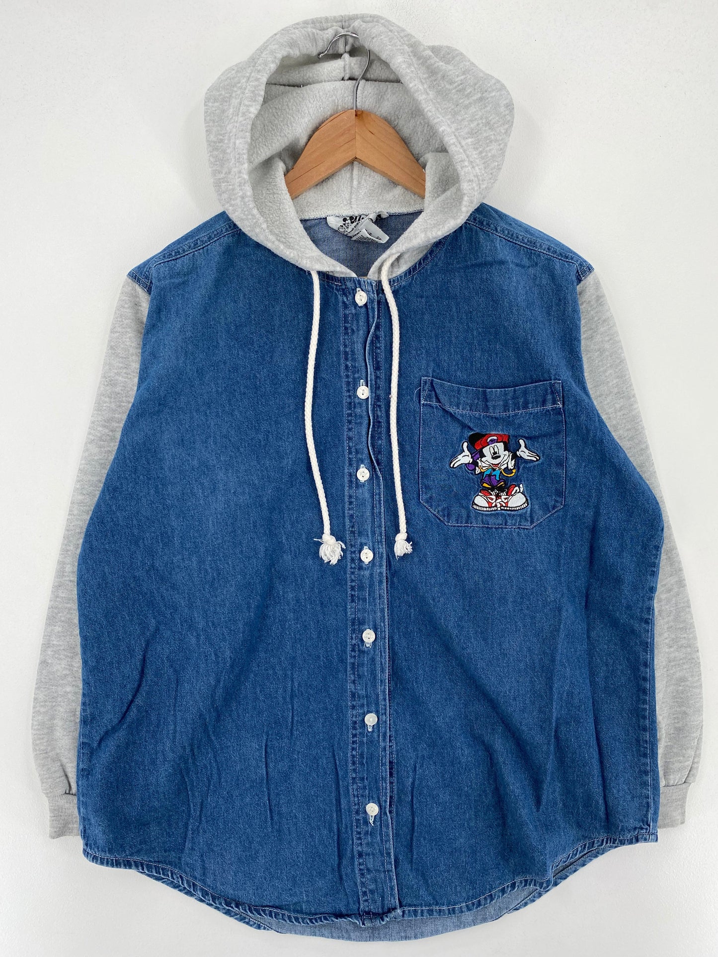 90's DISNEY MICKEY Size M Vintage Hoodie Button-Down Shirt / E6127B