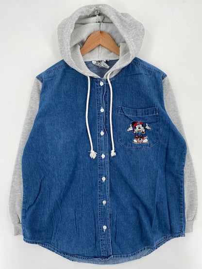 90's DISNEY MICKEY Size M Vintage Hoodie Button-Down Shirt / E6127B