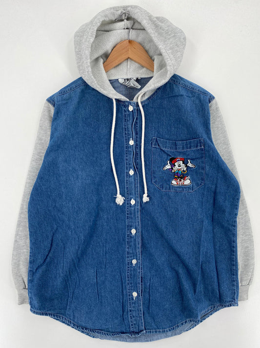 90's DISNEY MICKEY Size M Vintage Hoodie Button-Down Shirt / E6127B