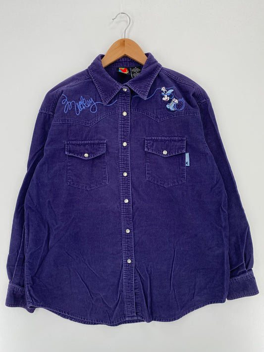90's DISNEY MICKEY Size M Vintage Corduroy Button-Down Shirt / A3166