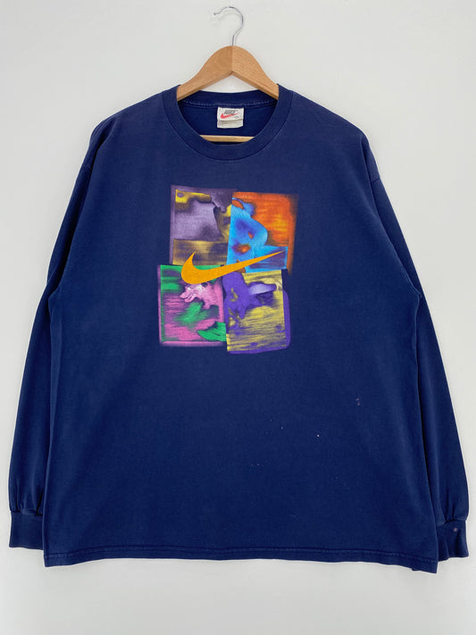 90's NIKE Made in USA Size L Vintage Long Sleeve T-Shirt / A3258