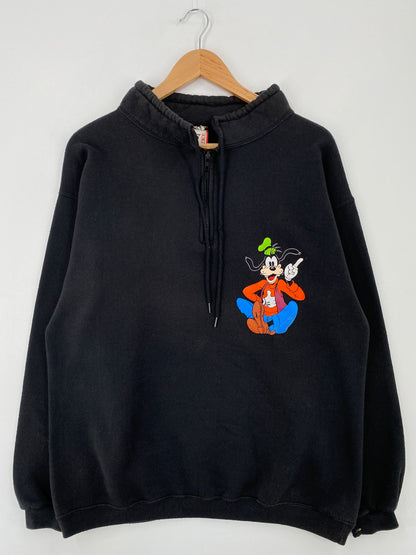 90's DISNEY GOOFY Made in USA Size L Vintage Half Zip Sweat-shirt / A9330