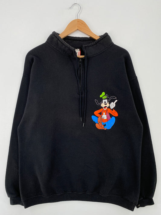 90's DISNEY GOOFY Made in USA Size L Vintage Half Zip Sweat-shirt / A9330