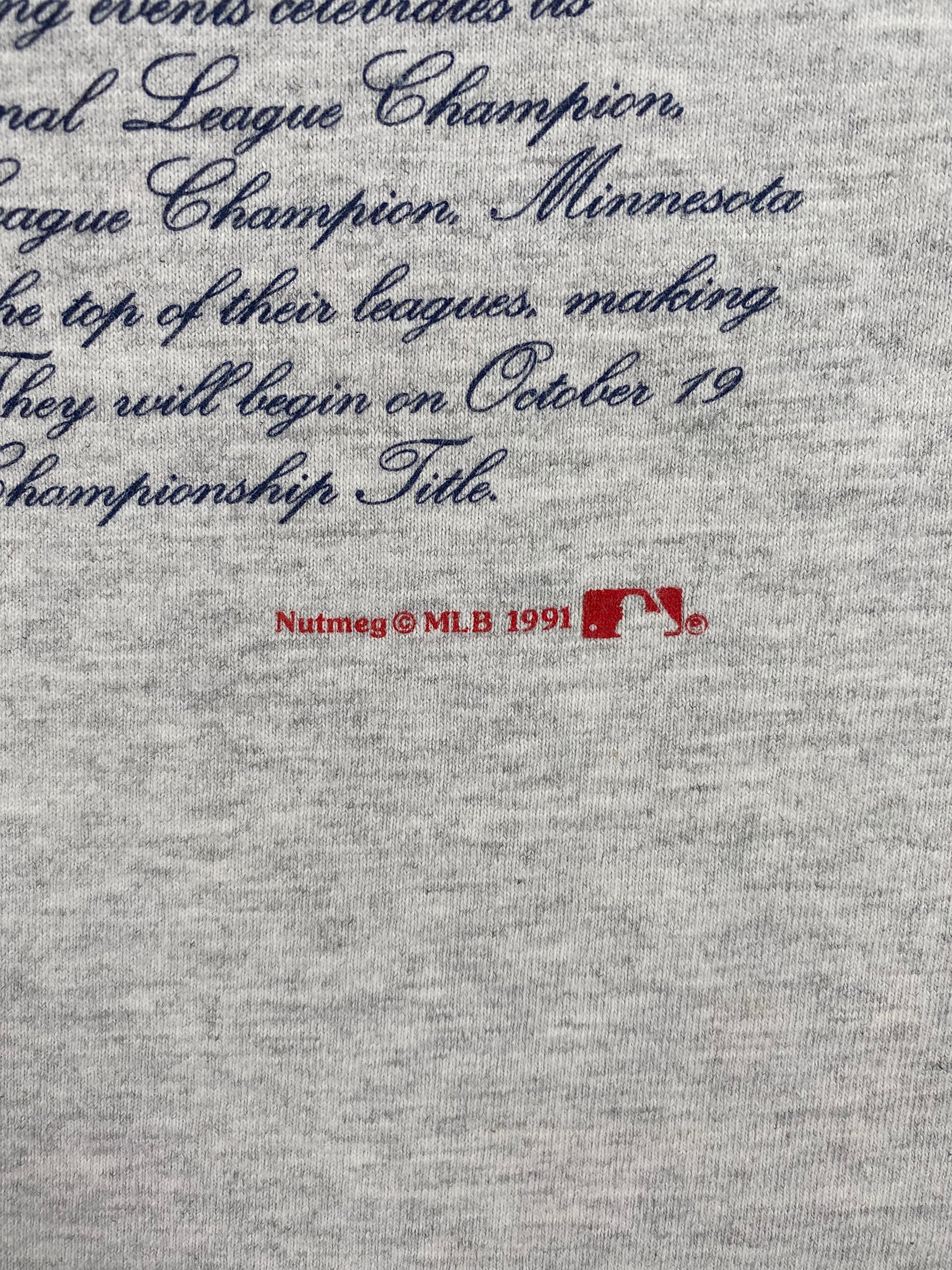 1991 ATLANTA BRAVES x MINNESOTA TWINS Made in USA Size L Vintage MLB T-shirt / A1301