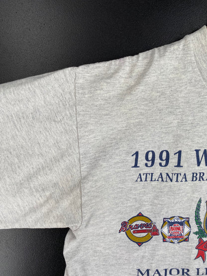 1991 ATLANTA BRAVES x MINNESOTA TWINS Made in USA Size L Vintage MLB T-shirt / A1301