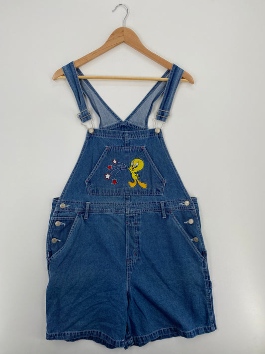 1999 LOONEY TUNES TWEETY Size L Vintage Denim Overall Shorts / A1583