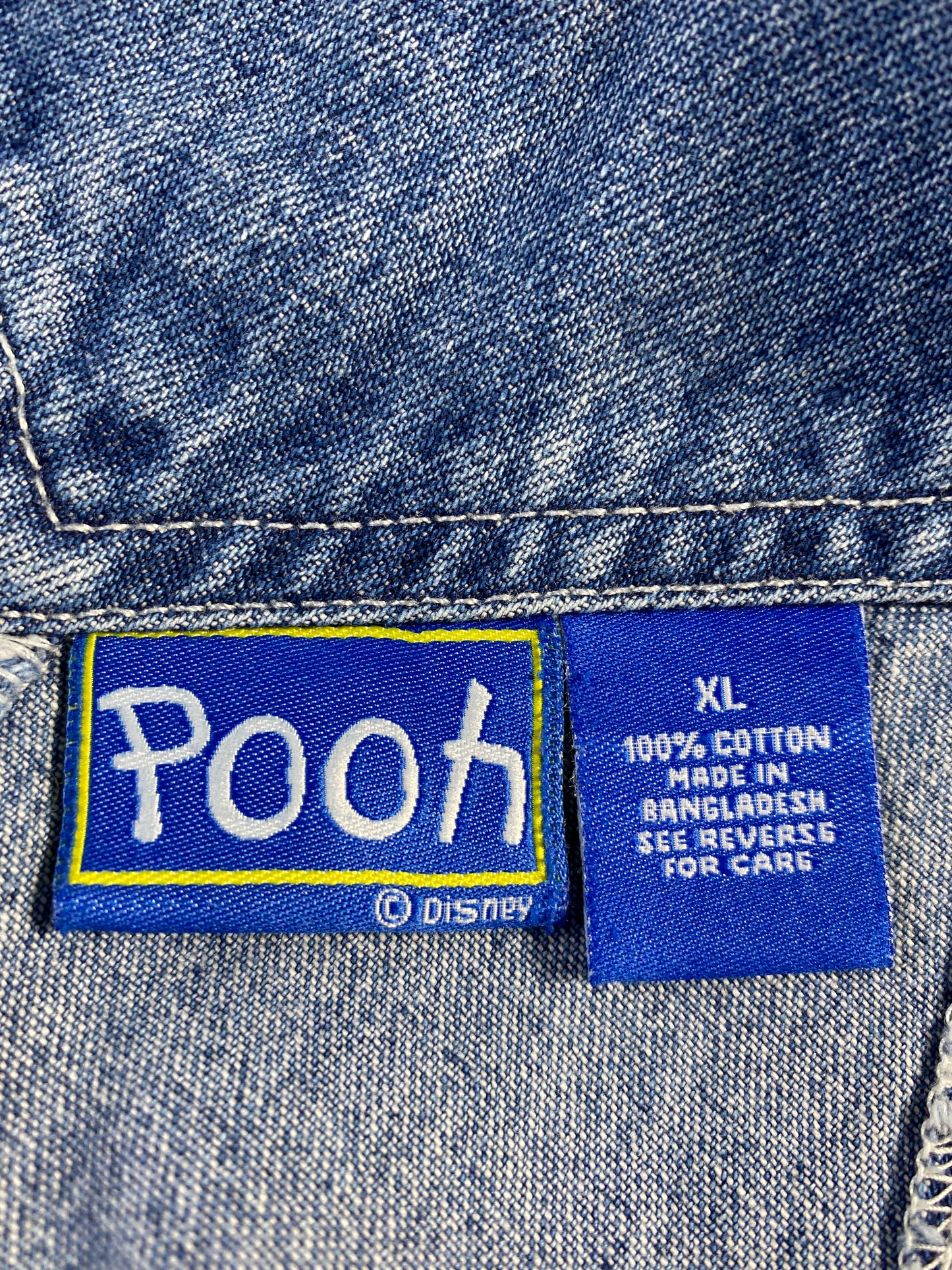 90's DISNEY WINNIE THE POOH Size XL Vintage Denim Overall Shorts / A1584