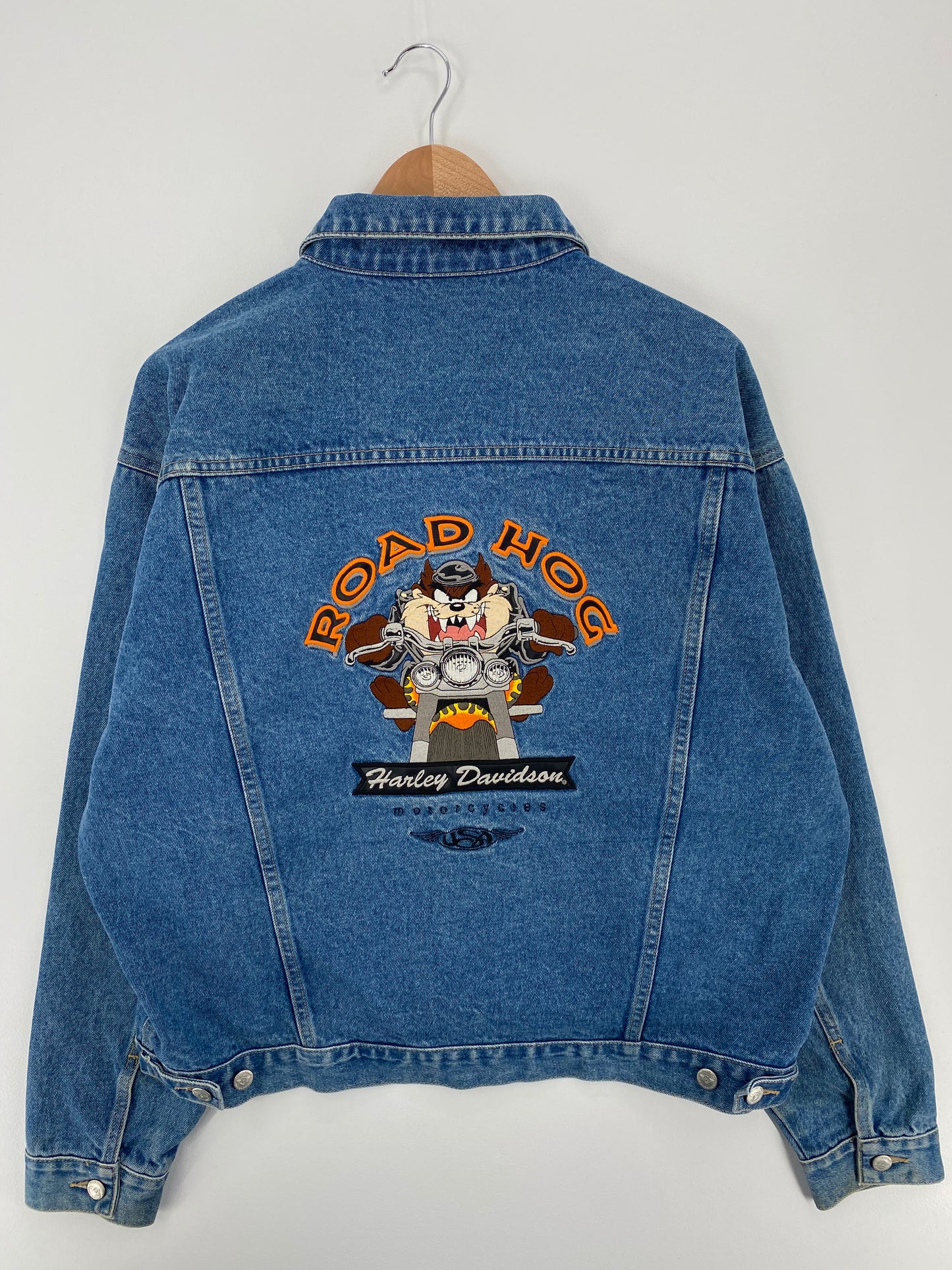 2000 HARLEY DAVIDSON x LOONEY TUNES TAZ Size L Vintage Denim Jacket / A1590