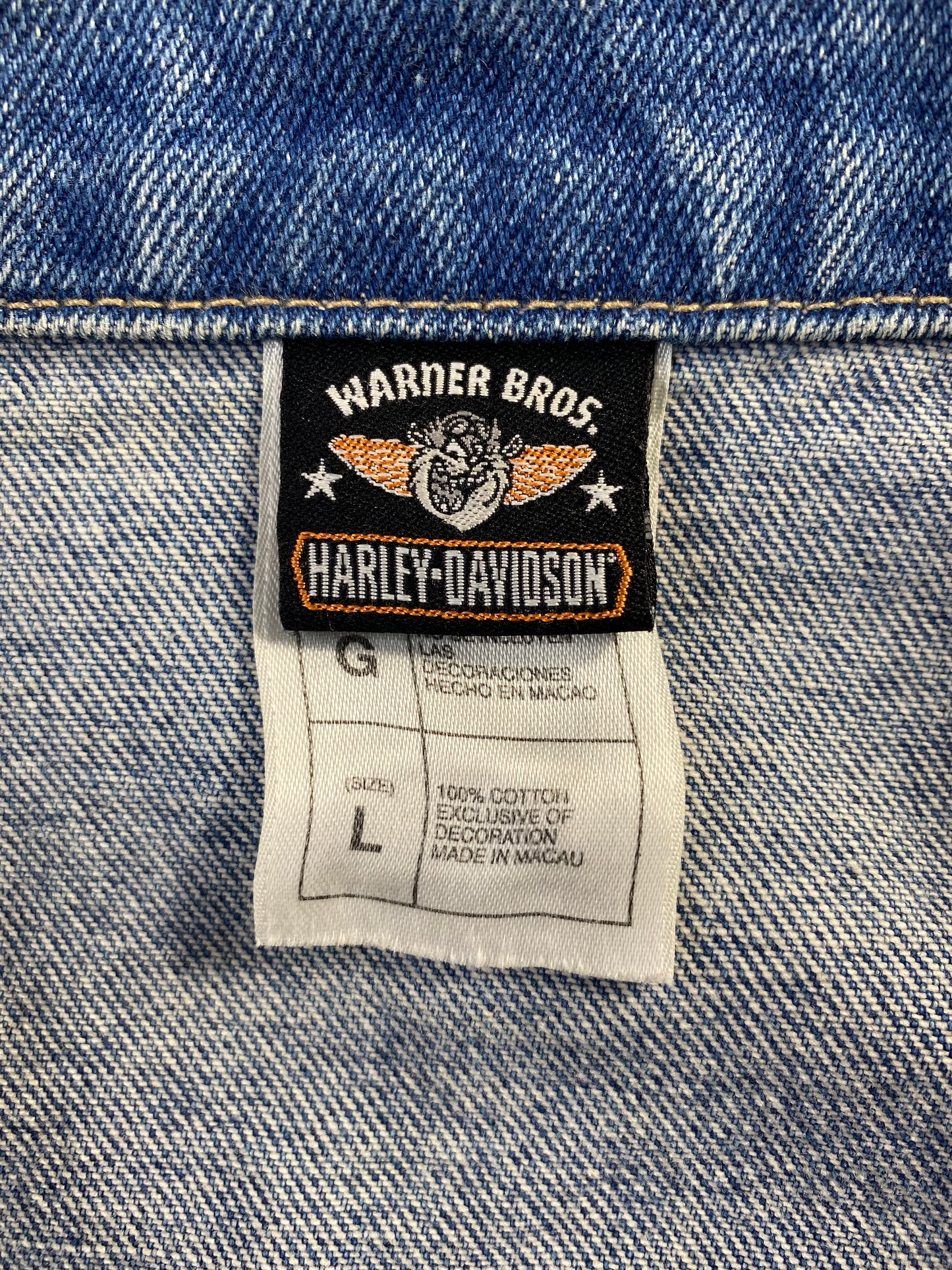 2000 HARLEY DAVIDSON x LOONEY TUNES TAZ Size L Vintage Denim Jacket / A1590