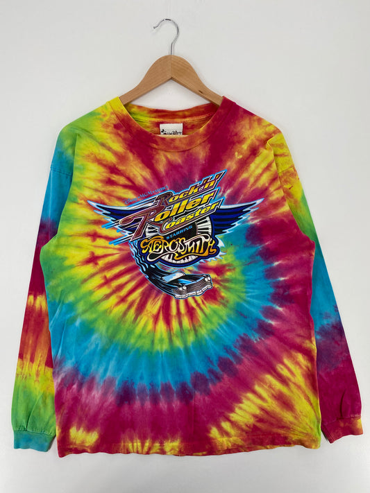 00' DISNEY x AERO SMITH  ROCK'N' ROLLER COASTER Tie Dye Size XL Vintage Long Sleeve T- Shirt / A1812