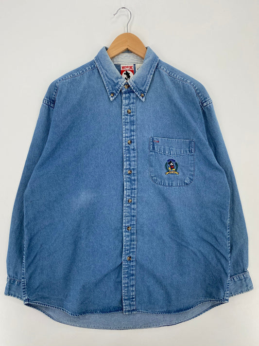 90's DISNEY MICKEY Size L Vintage Button-Down Shirt / E1228