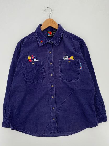 00' DISNEY MICKEY AND MINNIE Size Ladies L Vintage Corduroy Button down Shirts / A7467