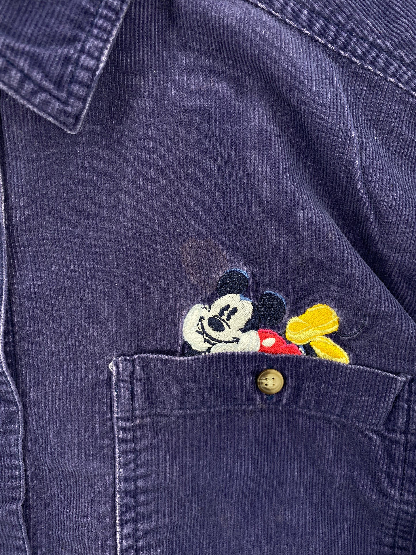 00' DISNEY MICKEY AND MINNIE Size Ladies L Vintage Corduroy Button down Shirts / A7467