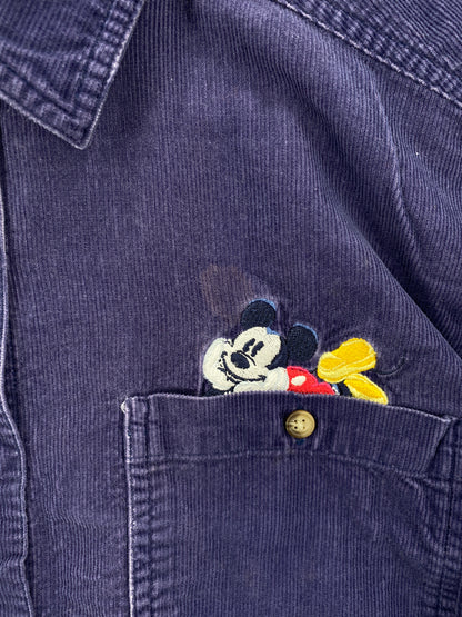 00' DISNEY MICKEY AND MINNIE Size Ladies L Vintage Corduroy Button down Shirts / A7467