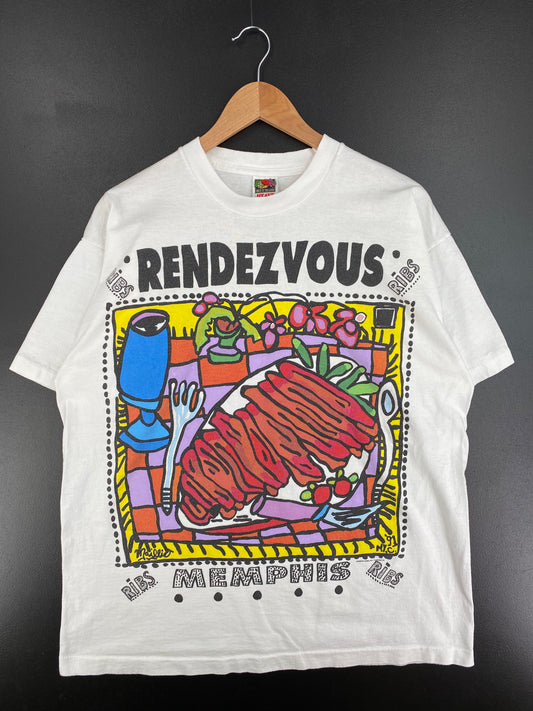90's RENDEZVOUS Made in USA Size XL Vintage T-Shirt / A2456