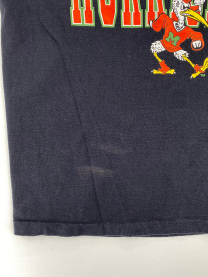 90's MIAMI HURRICANES Made in USA Size XL Vintage College T-Shirt / A2460