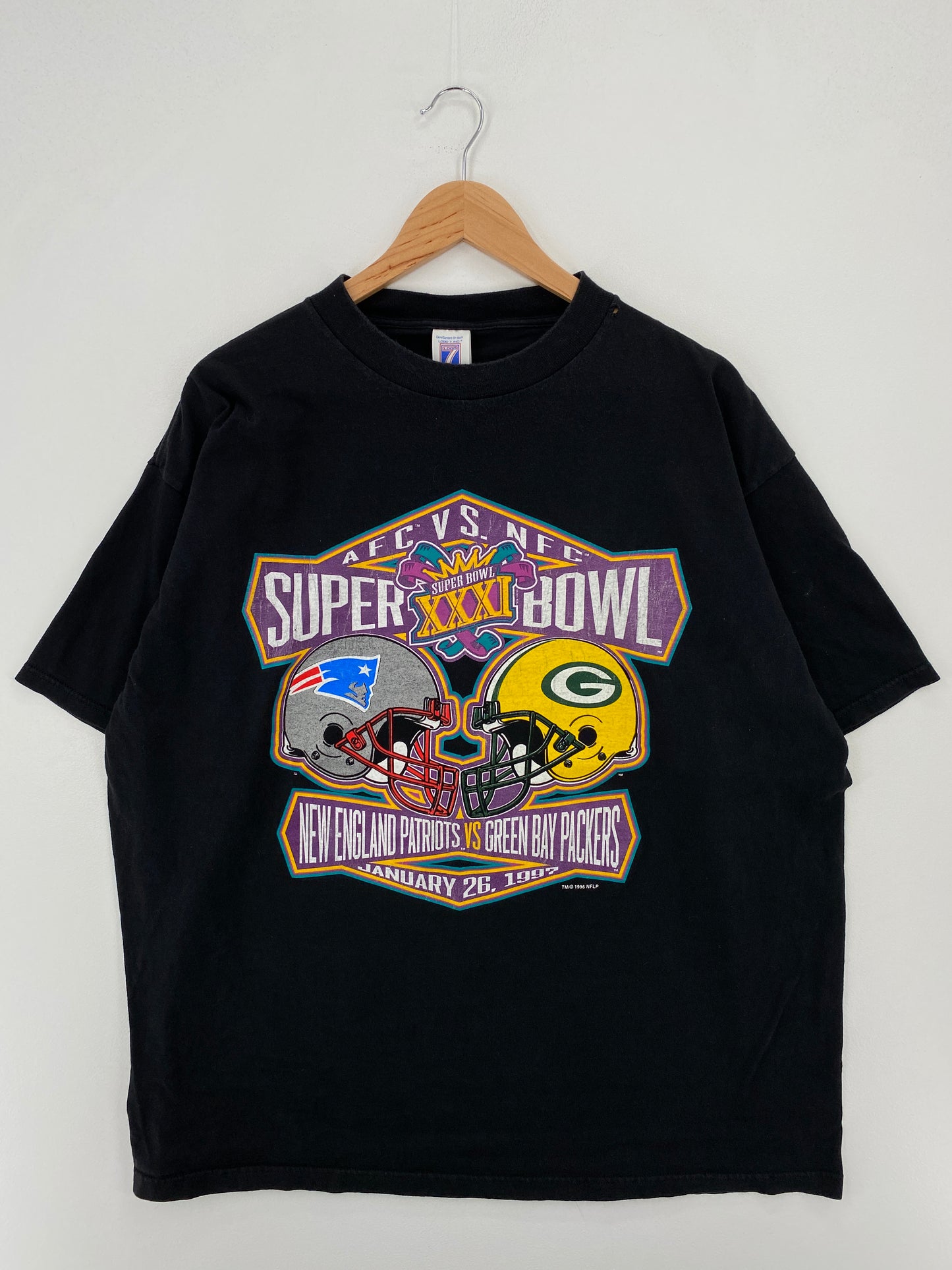 1997 PATRIOTS x PACKERS Size XXL Vintage NFL T-Shirt / A7577