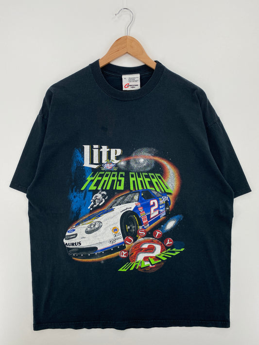 1998 NASCAR RUSTY WALLACE x MILLER LITE Size XL Vintage Racing T-Shirt / A8177