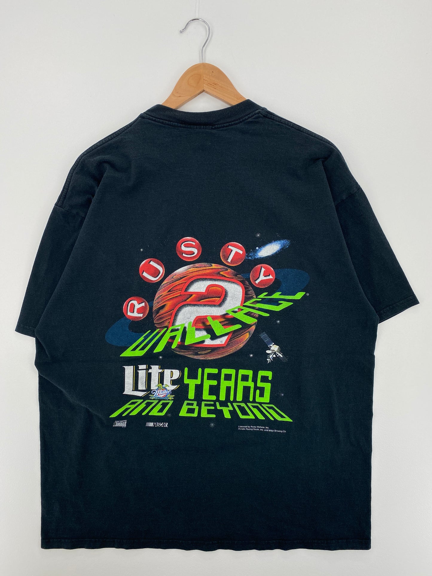 1998 NASCAR RUSTY WALLACE x MILLER LITE Size XL Vintage Racing T-Shirt / A8177