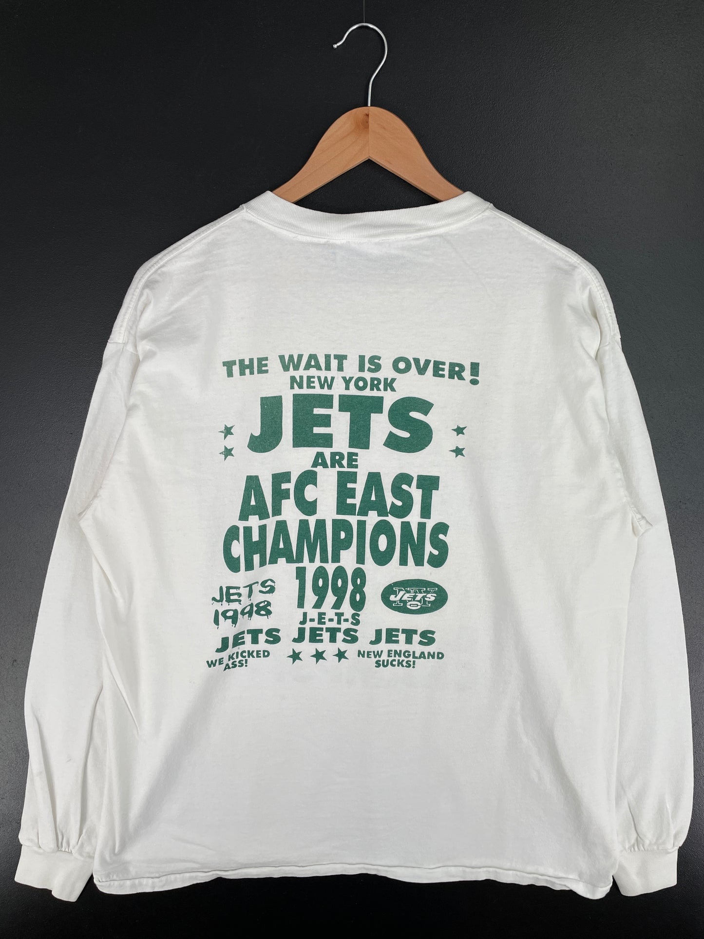 1998 NEW YORK JETS Made in USA Size XL Vintage NFL Long Sleeve T-Shirt / A3844