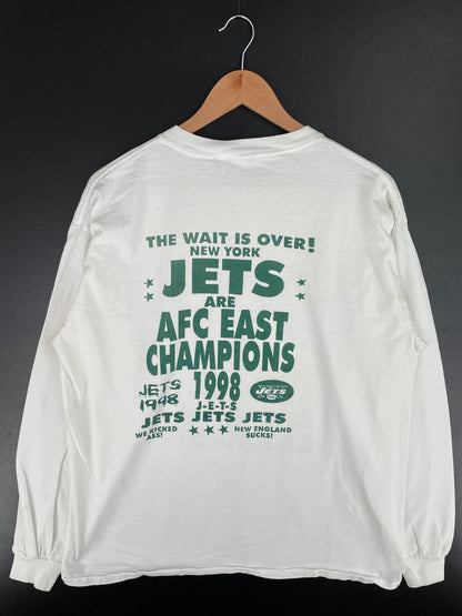 1998 NEW YORK JETS Made in USA Size XL Vintage NFL Long Sleeve T-Shirt / A3844