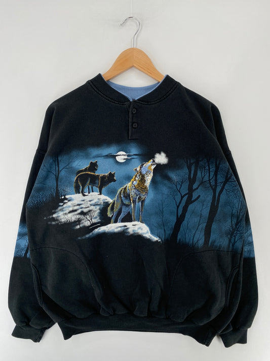 .90's WOLVES Made in USA Size XL Vintage Animal Sweat-Shirt / E6658S
