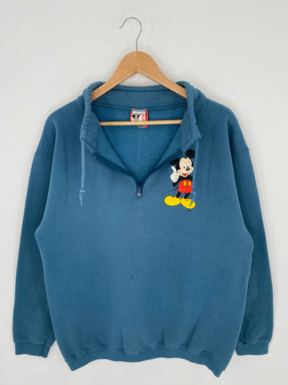 90’s DISNEY MICKEY Made in USA Size L Vintage Half Zip Sweat-shirt / K8536
