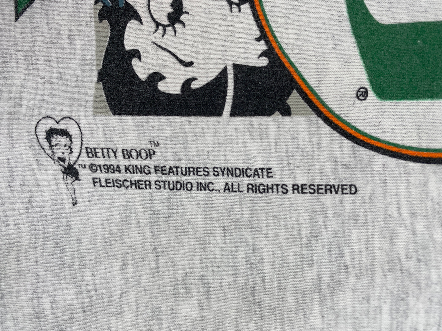 1994 BETTY BOOP UNIVERSITY OF MIAMI Made in USA Size L Vintage T-Shirts / A4884