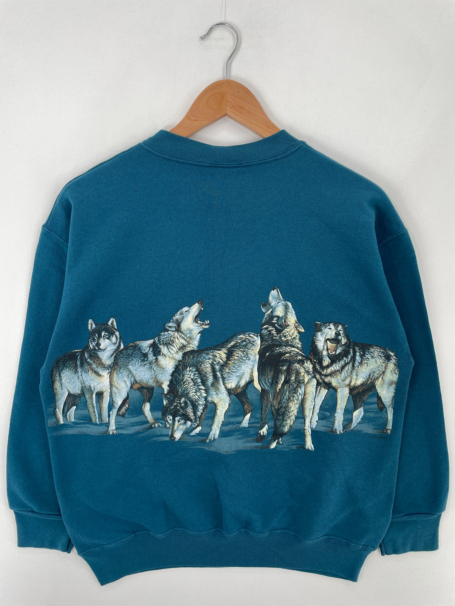 90's WISCONSIN DELLS WOLF Made in USA Size M Vintage Animal Sweat-Shirt / E48