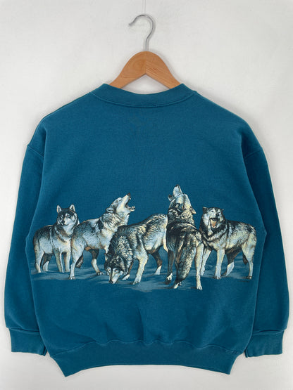 90's WISCONSIN DELLS WOLF Made in USA Size M Vintage Animal Sweat-Shirt / E48
