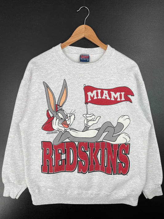 1993 LOONEY TUNES BUGS BUNNY x MIAMI REDSKINS Made in USA Size L Vintage NFL Sweat-Shirt / A9010