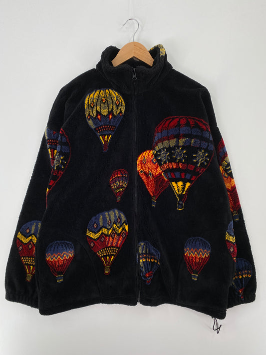 Vintage HOT AIR BALLOON Size XL Zip Up Fleece Jacket / A9603