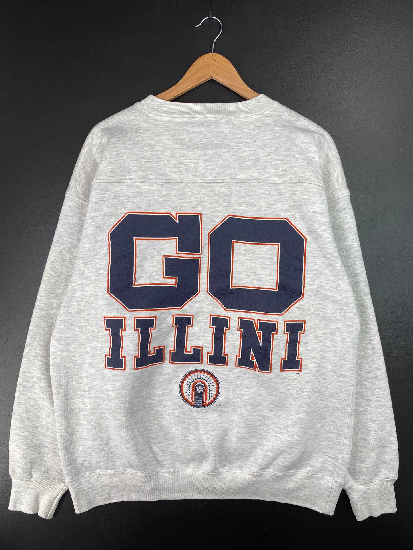 90's ILLINOIS Size L Vintage College Sweat-Shirt / A7254