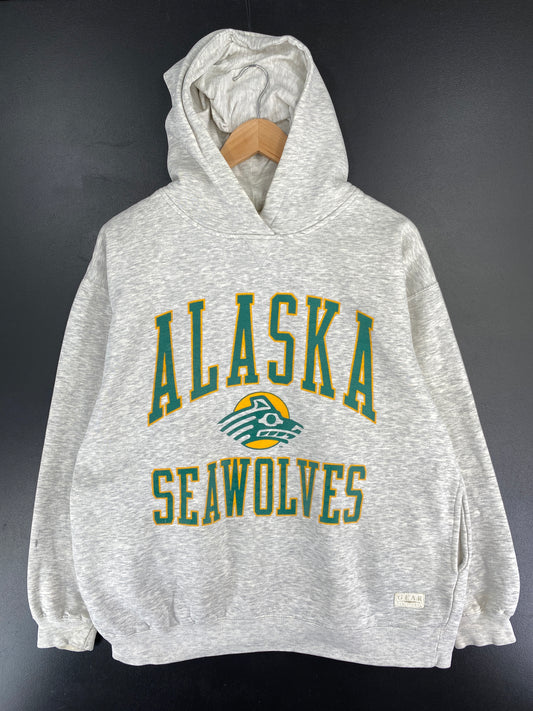 00' ALASKA SEAWOLVES Size L Vintage College Hoodie Sweat-shirt / E5457S