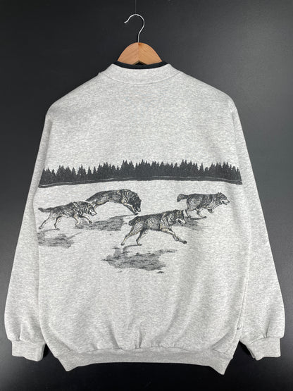 90's DOOR COUNTY WOLF Made in USA Size L Vintage Animal Sweat-Shirt / E2543S