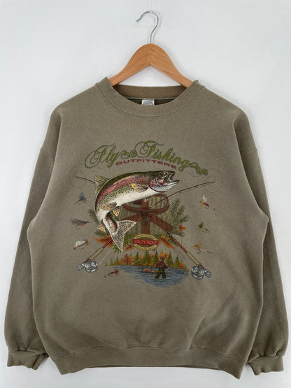 Vintage FLY FISHING Made in USA Size L Animal Sweat-Shirt / A9936